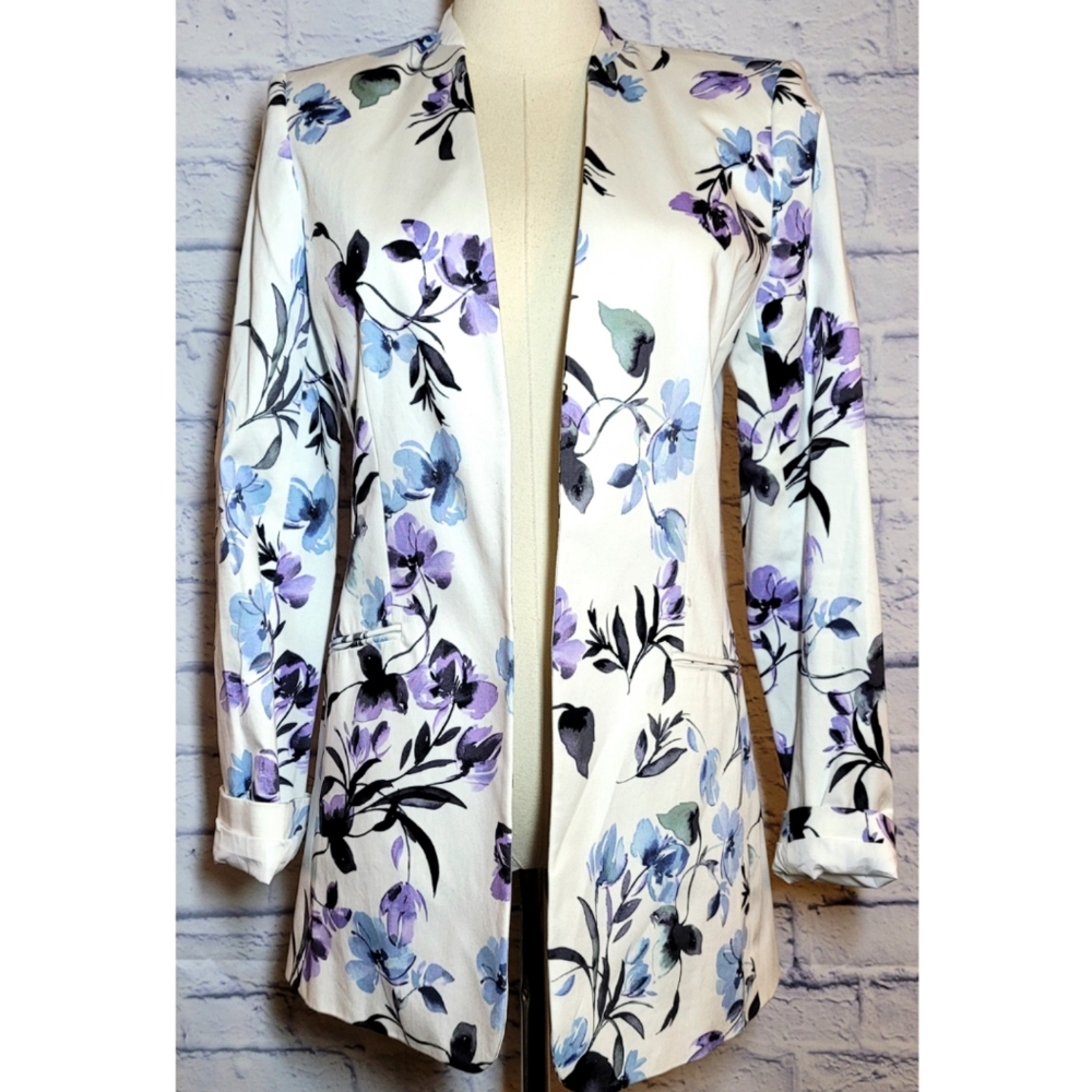 Calvin Klein Floral Printed Suit Blazer Jacket Open Front  Multicolor Size 4